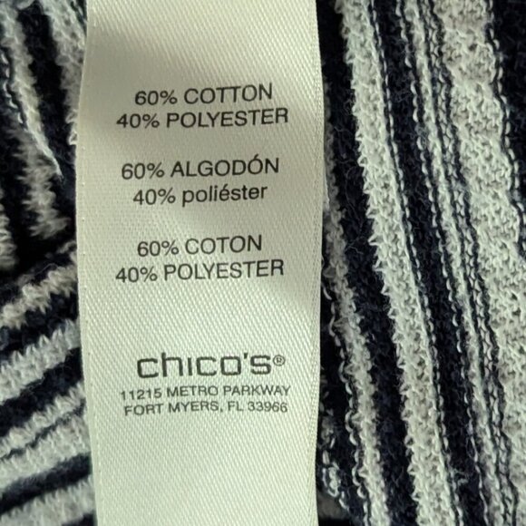 Chico’s Blue White Chevron Knit Top Size 3 XL Long Sleeve Textured Pullover - Picture 5 of 7